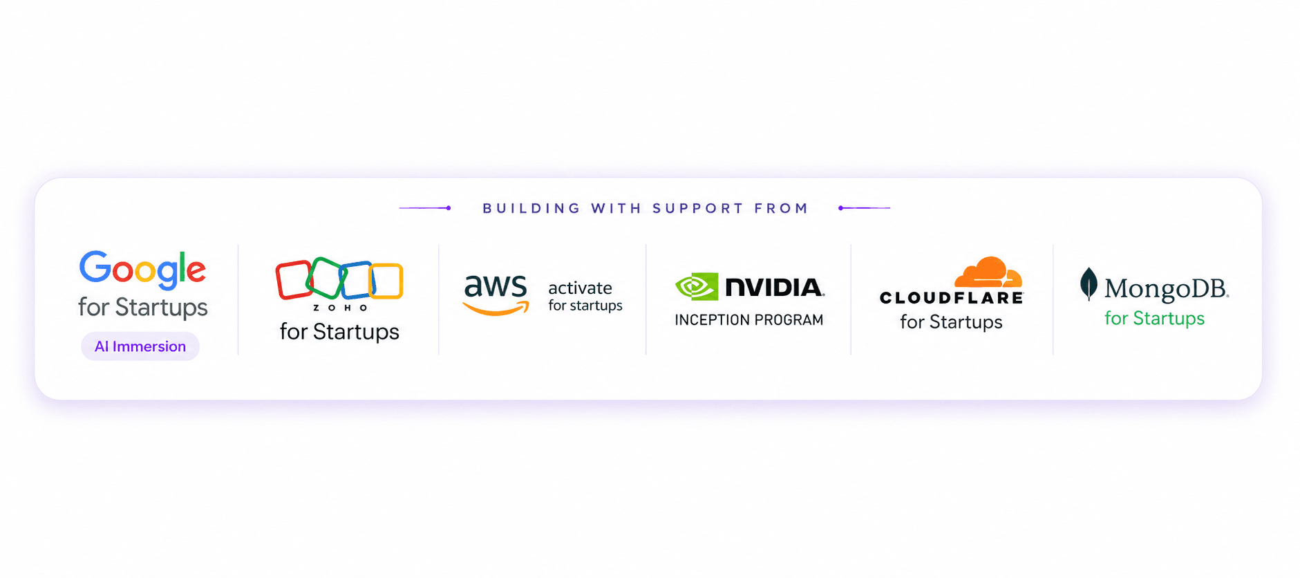 Building with support from Google, Zoho, AWS, NVIDIA, Cloudflare, and MongoDB